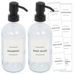 Harbour Housewares Glass Soap Dispensers with Labels - 500ml - White - Pack of 2 in Clear - thumbnail 1