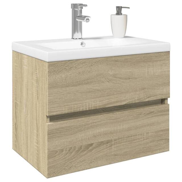 Berkfield Home Durable 2 Piece Bathroom Furniture Set Ceramic & Engineered Wood in Brown - image 1