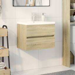 Berkfield Home Durable 2 Piece Bathroom Furniture Set Ceramic & Engineered Wood in Brown - thumbnail 2