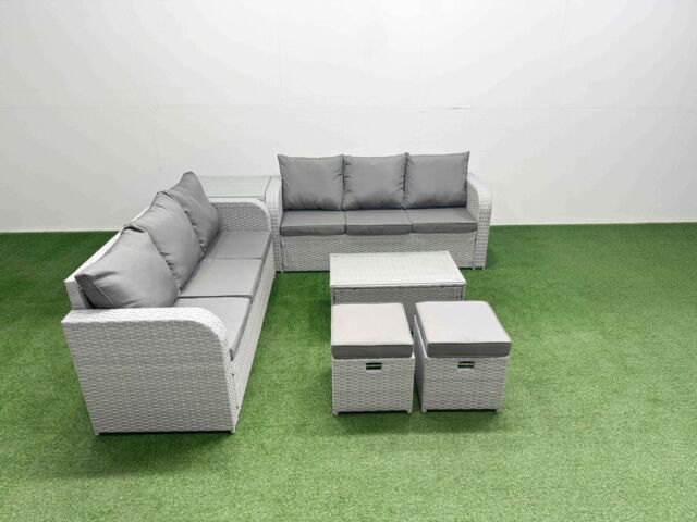 Fimous Outdoor Garden Furniture Sets 8 Seater Wicker Rattan Furniture Sofa Sets w/ Rectangular Coffee Table high Back Lounge Sofa Stools Side Table - image 1