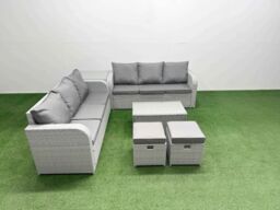 Fimous Outdoor Garden Furniture Sets 8 Seater Wicker Rattan Furniture Sofa Sets w/ Rectangular Coffee Table high Back Lounge Sofa Stools Side Table - thumbnail 1