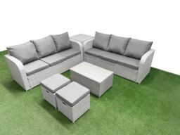 Fimous Outdoor Garden Furniture Sets 8 Seater Wicker Rattan Furniture Sofa Sets w/ Rectangular Coffee Table high Back Lounge Sofa Stools Side Table - thumbnail 2