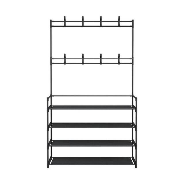 KORVIXA 4Tiers 8 Hooks Shelves Metal Coat Rack Stand in Black - Size: 900mm - image 1
