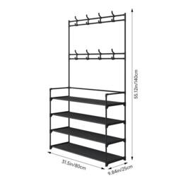 KORVIXA 4Tiers 8 Hooks Shelves Metal Coat Rack Stand in Black - Size: 900mm - thumbnail 2