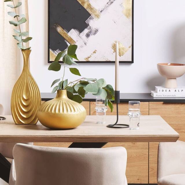 Wyld and Coco Gold Stoneware Vase 20 cm - Ribbed Decorative Tabletop Accent - image 1