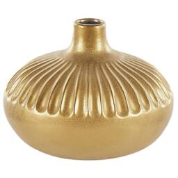 Wyld and Coco Gold Stoneware Vase 20 cm - Ribbed Decorative Tabletop Accent - thumbnail 2