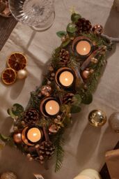 Dibor Set of 2 Rose Gold Sparkle Four Tealight Table Decoration Centrepiece Christmas Décor Candle Holders 40cm - Size: 2 Pack