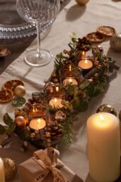 Dibor Set of 2 Rose Gold Sparkle Four Tealight Table Decoration Centrepiece Christmas Décor Candle Holders 40cm - Size: 2 Pack - thumbnail 3