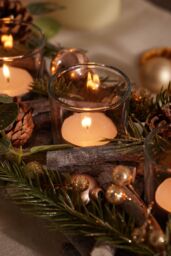 Dibor Set of 2 Rose Gold Sparkle Four Tealight Table Decoration Centrepiece Christmas Décor Candle Holders 40cm - Size: 2 Pack - thumbnail 4