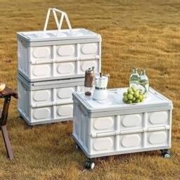 KORVIXA Beige Folding Storage Box Cart Camping Trolley Crate - Size: 900mm - thumbnail 4