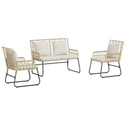 Berkfield Home Garden Dining Set with Pillow 3 pcs Poly rattan, steel in Brown - thumbnail 2