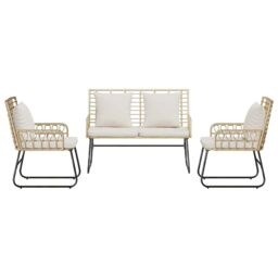Berkfield Home Garden Dining Set with Pillow 3 pcs Poly rattan, steel in Brown - thumbnail 7