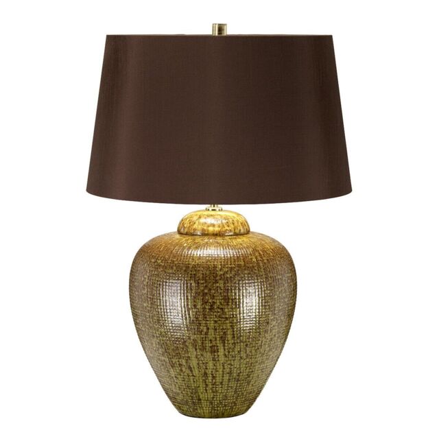 Loops Table Lamp Green Brown Glaze Finish Brown Tapered Cylinder Shade LED E27 60W - image 1