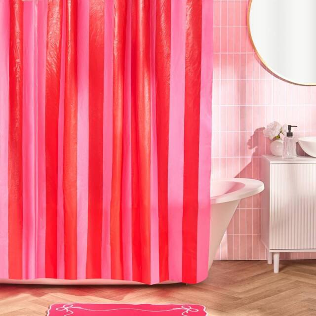 OHS Stripe Mould Proof Shower Curtain with 12 Hooks - Size: 180 cm width x 180 cm drop - image 1
