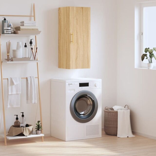 Berkfield Home Wall Mounted Cabinet Sonoma Oak 34.5x34x90 cm in Brown - image 1