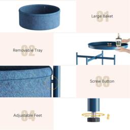 Huhote Round Side Table Fabric Basket End Table for Small Space 2 Tiers in Blue - thumbnail 4