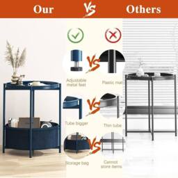 Huhote Round Side Table Fabric Basket End Table for Small Space 2 Tiers in Blue - thumbnail 3
