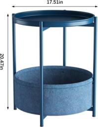 Huhote Round Side Table Fabric Basket End Table for Small Space 2 Tiers in Blue - thumbnail 7