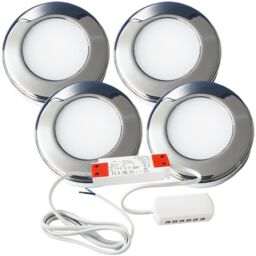 Loops 4x CHROME Round Surface or Flush Under Cabinet Kitchen Light & Driver Kit - Natural White LED - thumbnail 1
