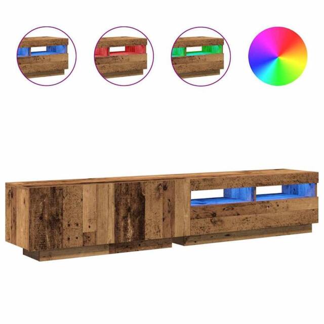 Berkfield Home TV Cabinet with LED Lights Old Wood 200x35x40 cm Engineered Wood in Brown - Size: 200 x 35 x 40 cm - image 1