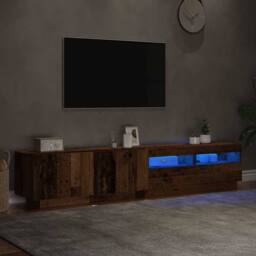 Berkfield Home TV Cabinet with LED Lights Old Wood 200x35x40 cm Engineered Wood in Brown - Size: 200 x 35 x 40 cm - thumbnail 5