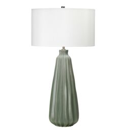 Loops Table Lamp Sage Green Ceramic White Faux Silk Cylinder Shade LED E27 60W - thumbnail 2