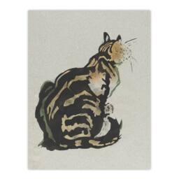 "Artery8 Sitting Cat Art Nouveau Painting Steinlen Wall Art Poster Print in Brown - Size: W12"" x H16""" - thumbnail 1