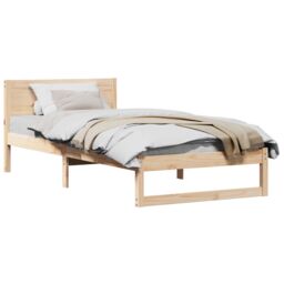 Berkfield Home Bed Frame Natural Solid Wood 80 x 200 cm Minimalist Bed Frame in Beige - thumbnail 3