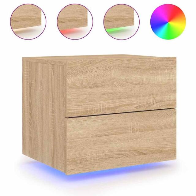 Berkfield Home Wall-mounted Bedside Cabinet with LED Lights Sonoma Oak in Brown - image 1