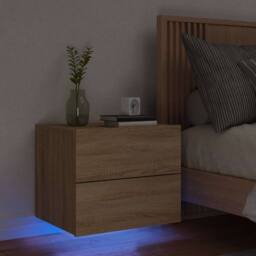 Berkfield Home Wall-mounted Bedside Cabinet with LED Lights Sonoma Oak in Brown - thumbnail 2