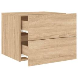 Berkfield Home Wall-mounted Bedside Cabinet with LED Lights Sonoma Oak in Brown - thumbnail 6