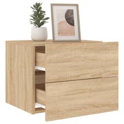 Berkfield Home Wall-mounted Bedside Cabinet with LED Lights Sonoma Oak in Brown - thumbnail 5