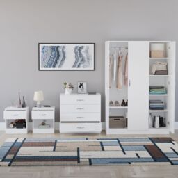 Home Discount Riano 4Pc Bedroom Set 4 Drawer Chest 3 Door Wardrobe Storage Furniture in White - thumbnail 2
