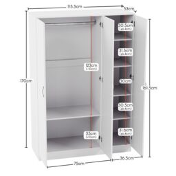 Home Discount Riano 4Pc Bedroom Set 4 Drawer Chest 3 Door Wardrobe Storage Furniture in White - thumbnail 7