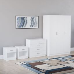 Home Discount Riano 4Pc Bedroom Set 4 Drawer Chest 3 Door Wardrobe Storage Furniture in White - thumbnail 1