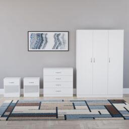 Home Discount Riano 4Pc Bedroom Set 4 Drawer Chest 3 Door Wardrobe Storage Furniture in White - thumbnail 4