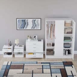 Home Discount Riano 4Pc Bedroom Set 4 Drawer Chest 3 Door Wardrobe Storage Furniture in White - thumbnail 3