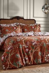 Paoletti Botanist Floral 200TC Cotton Sateen Duvet Cover Set in Maroon - Size: Double - thumbnail 2