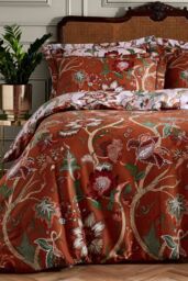 Paoletti Botanist Floral 200TC Cotton Sateen Duvet Cover Set in Maroon - Size: Double