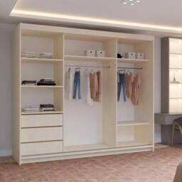 MN Furniture Pearl Contemporary 3 Door Wardrobe with Mirror Finish 250 cm x 217cm in Beige - thumbnail 4