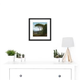 Artery8 Voogd Italianate Landscape With Pines Painting 8X8 Inch Square Wooden Framed Wall Art Print Picture with Mount in Black - thumbnail 2