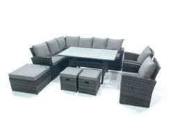 Fimous Outdoor Furniture Garden Dining Set Rattan Corner Sofa Set with 3 Footstools 2 Armchairs in Dark Grey - thumbnail 2