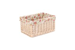 Red Hamper Wicker White Wash Garden Rose Lined Storage Basket - Size: XL - thumbnail 1