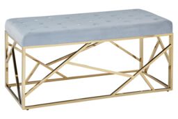 Orsina Luxe Gold & Powder Blue Velvet Bench, Stylish Garden Bench For Outdoor, Accent Dining Bench For Diningroom - thumbnail 2