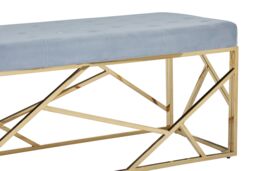 Orsina Luxe Gold & Powder Blue Velvet Bench, Stylish Garden Bench For Outdoor, Accent Dining Bench For Diningroom - thumbnail 5
