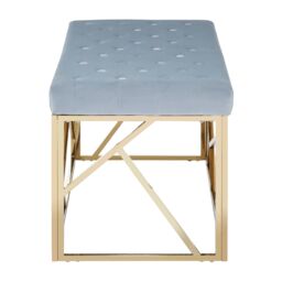 Orsina Luxe Gold & Powder Blue Velvet Bench, Stylish Garden Bench For Outdoor, Accent Dining Bench For Diningroom - thumbnail 3