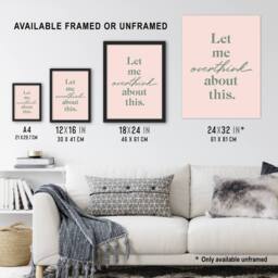 Artery8 Let Me Overthink About This Pastel Pink Funny Framed Wall Art Print - Size: A4 - thumbnail 3