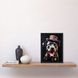 Artery8 Rottweiler in Bow Tie & Multicoloured Top Hat Artwork Framed Wall Art Print A4 in Black - thumbnail 2