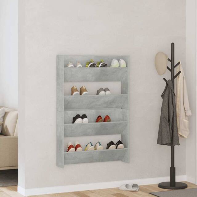 Berkfield Home Wall Shoe Cabinets 2 pcs Concrete Grey 80x18x60 cm Engineered Wood - Size: 80 x 18 x 60 cm - image 1