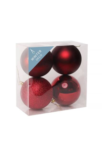 KDMD 10cm Burgundy Shatterproof Baubles x4 - image 1